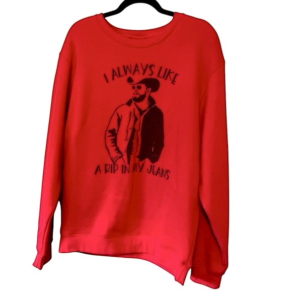 Rip In My Jeans Graphic Red Sweatshirt Large - Picture 1 of 5